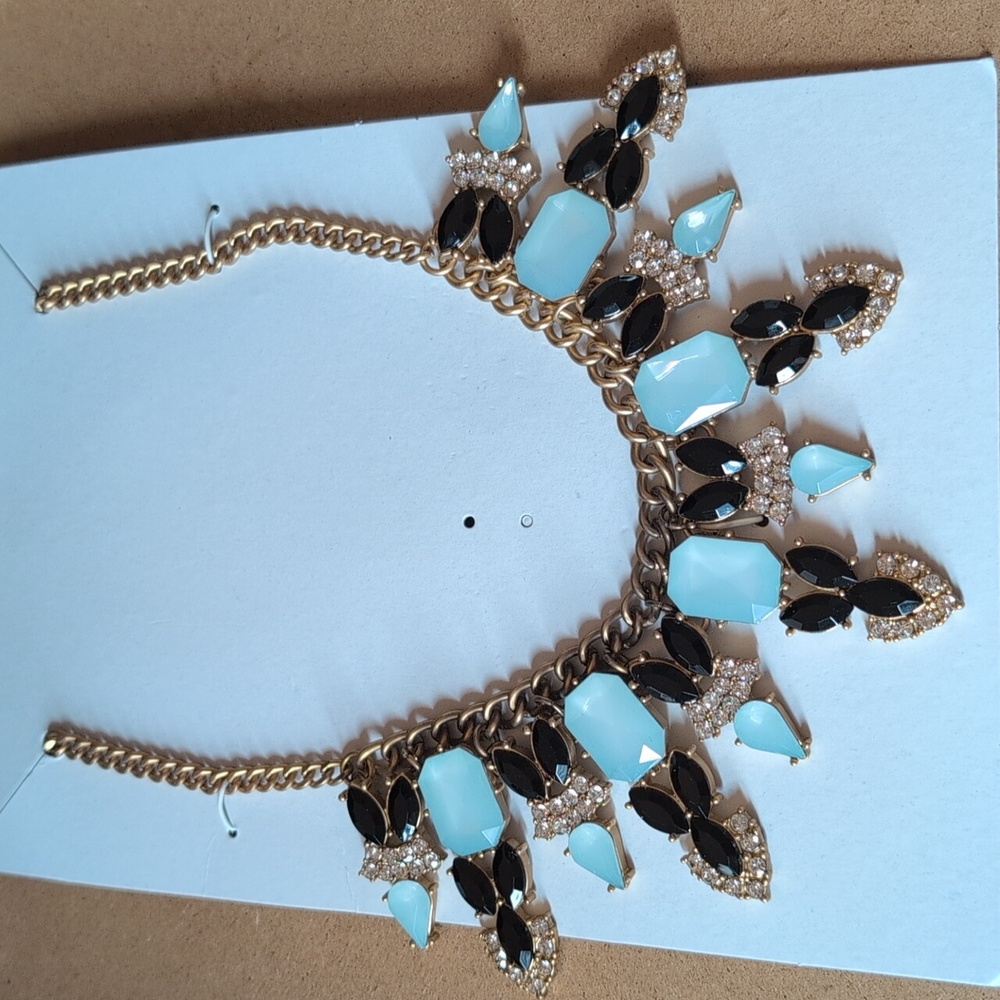 Talbot's Gold and Black Bib Necklace with Crystal Accents